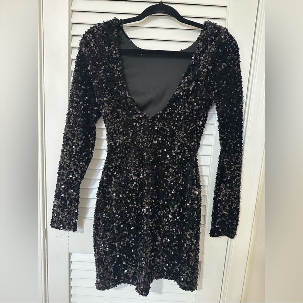 NWT Crystal Sky Black Sequin Mini Dress, Size Small
